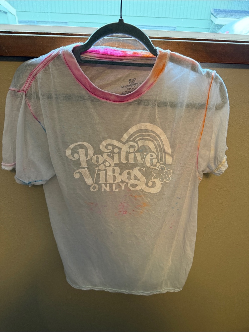 Positive Vibes Only Tie-Dye Accent Women’s Tee - White